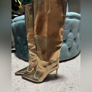 Zara Metallic Gold Heeled Boots size 37
